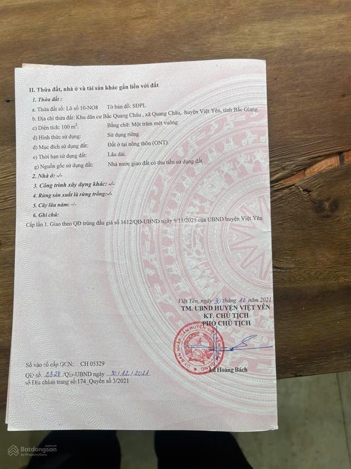 Bán đất 100m2 tại xã quang châu, việt yên, bắc giang, giá siêu hời 5,7 tỷ vnd