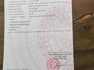 Bán đất 100m2 tại xã quang châu, việt yên, bắc giang, giá siêu hời 5,7 tỷ vnd