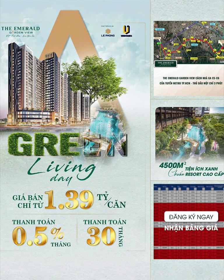 Chính thức nhận booking đợt 1 căn hộ emerald garden view chiết khấu ngay 30tr