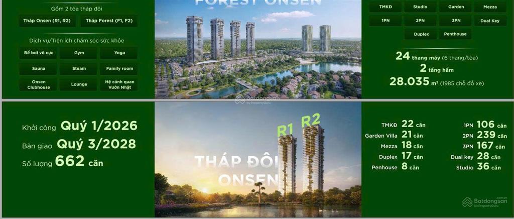 Suất ngoại giao căn hộ forest onsen 2pn 2wc, chỉ 4,2 tỷ/căn, ck 13%,  trực tiếp cđt