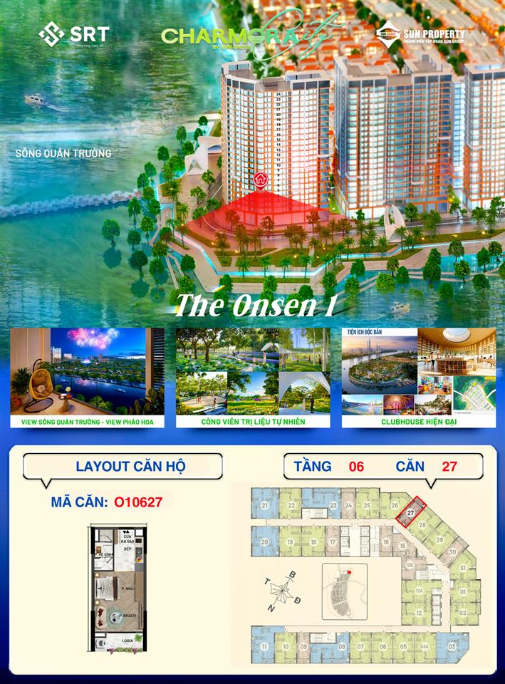 Căn hộ onsen1  charmora city 0627  mặt căn ngắm pháo hoa tại phòng. sở hữu lâu dài