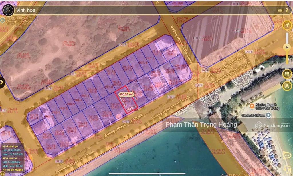 Bán đất biệt thự kđt vĩnh hoà 450,2m2 (rộng 15m) nguyễn cơ thạch ngay bến du thuyền  120trđ/m2