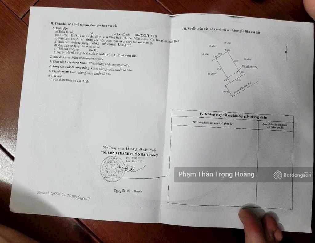 Bán đất biệt thự kđt vĩnh hoà 450,2m2 (rộng 15m) nguyễn cơ thạch ngay bến du thuyền  120trđ/m2