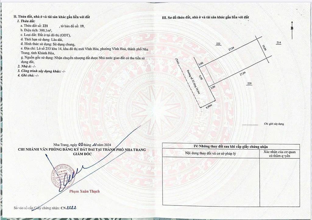 Bán đất biệt thự vị trí đẹp đường 16m, kđt mới vĩnh hoà, nha trang 600,6m2 (rộng 16m) 61trđ/m2