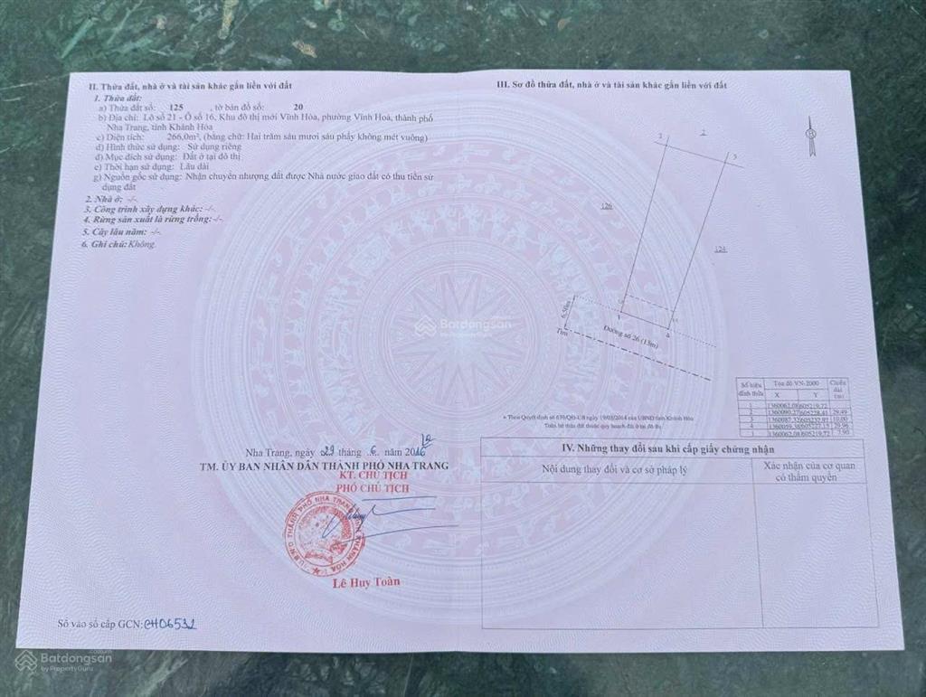 Bán đất biệt thự hướng biển, lưng tựa núi, kđt vĩnh hoà, giá rẻ nhất 266m2 chỉ 55tr/m2