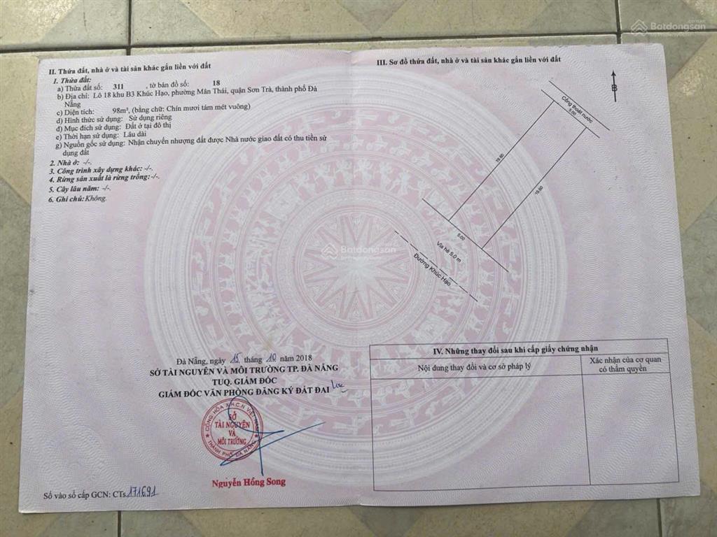 Bán đất đường khúc hạo, phường sơn trà, đà nẵng