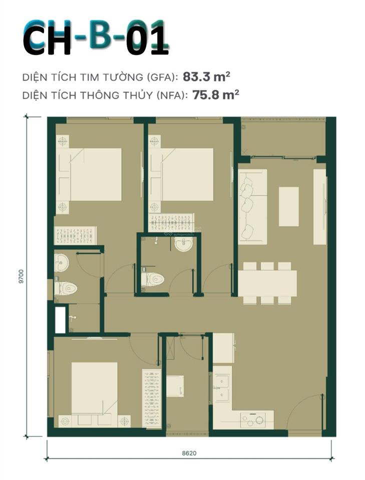 Bán căn hộ chung cư tại happy one mori căn góc view sân golf 83,3 m2, 3pn 2wc