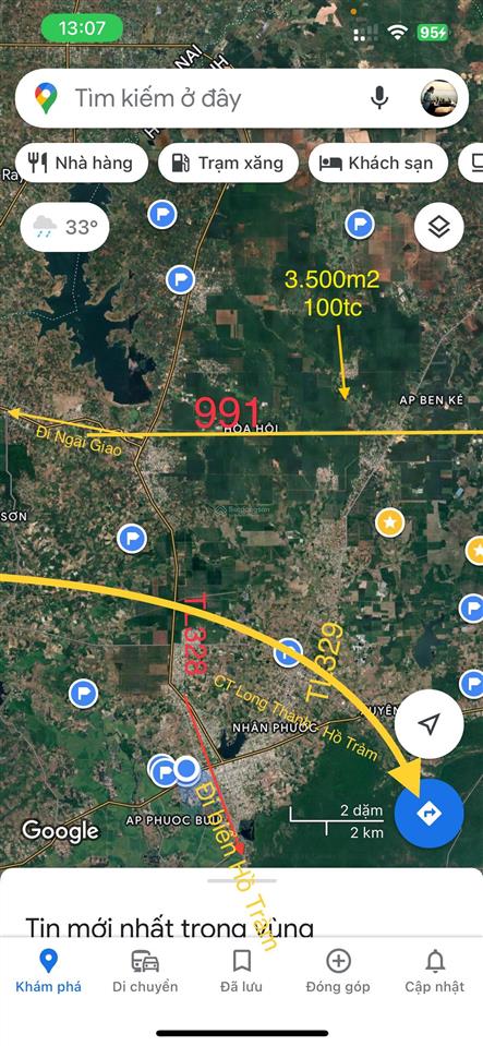 Bán 3.5s đất hoà hội, có 100 thổ cư gần vòng xoay 991