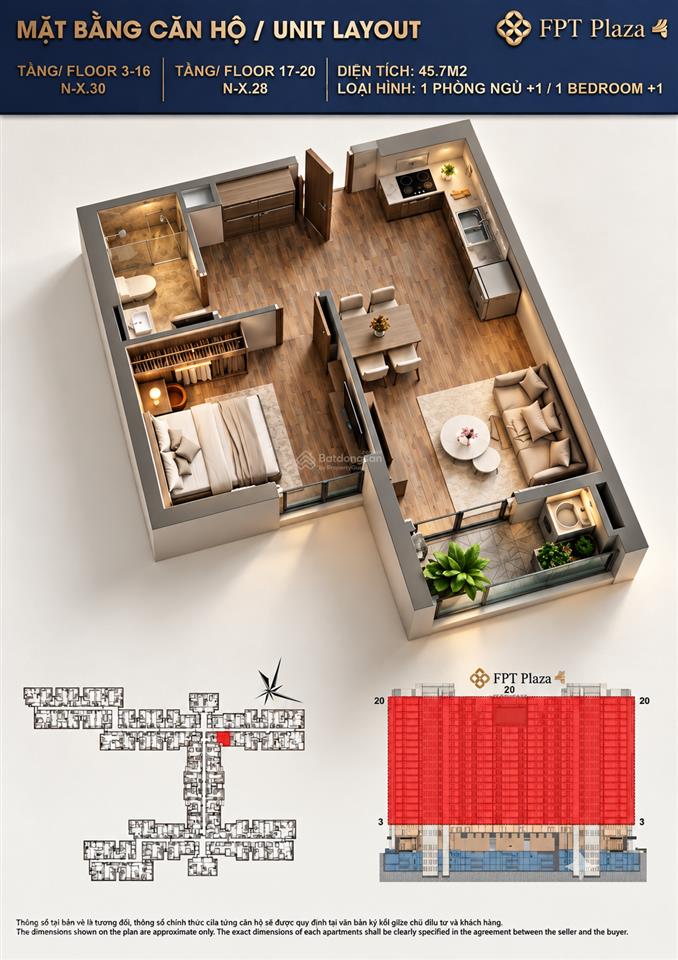 Plaza 4  căn 1pn+ mã n30 tầng cao, view hồ bơi, sông, biển