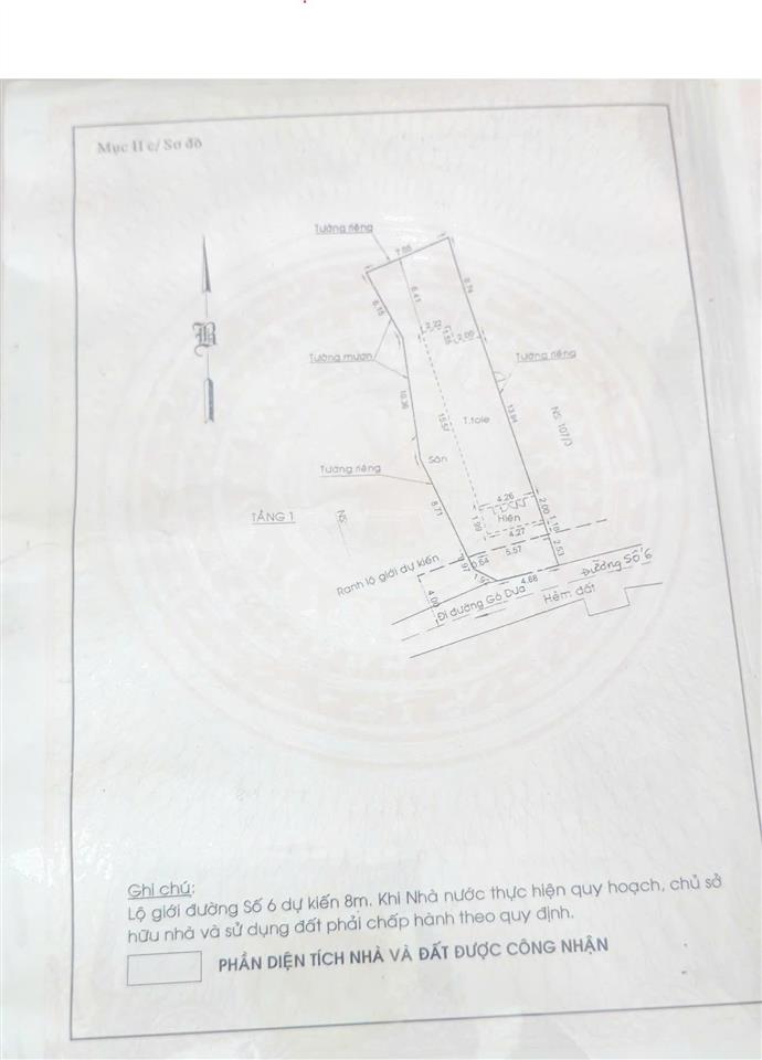 Chủ cần bán nhanh căn nhà riêng 180m2 đường số 6 phường tam bình, 53 triệu/m2