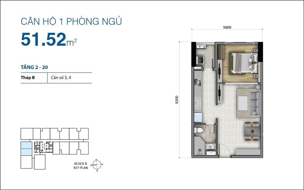 Cần bán căn hộ 1pn/1wc, 51m2, giá bán 4 tỷ 200 bao hết chi phí, căn có nội thất   0901 632 ***