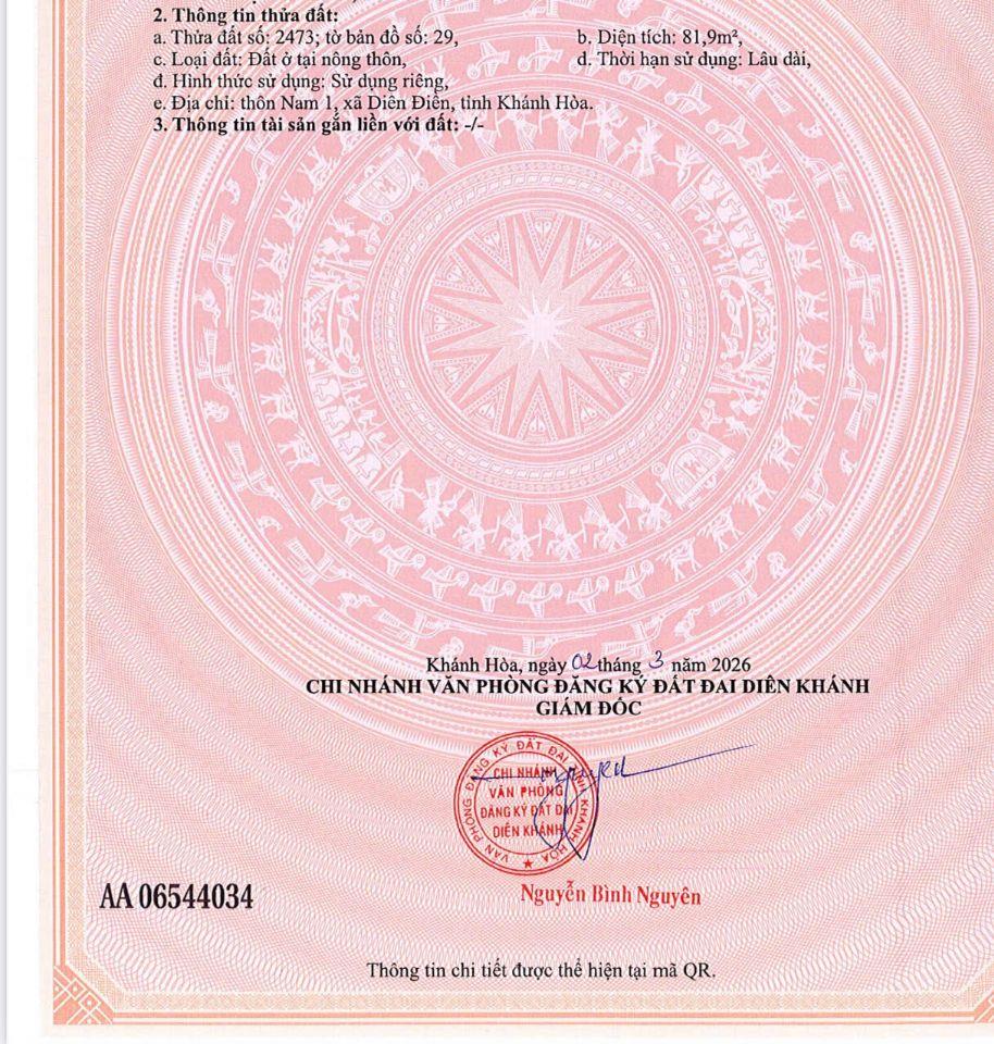Đất Diên Sơn gần  đường Ấp Tân Sinh chỉ 819tr