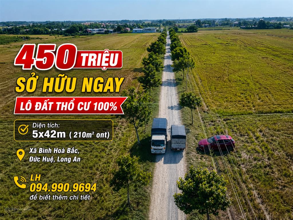Bán lô đất thổ cư 100% 5m x 42m đường đá xanh giá chỉ 450 triệu bao hết phí. 0949 909 ***