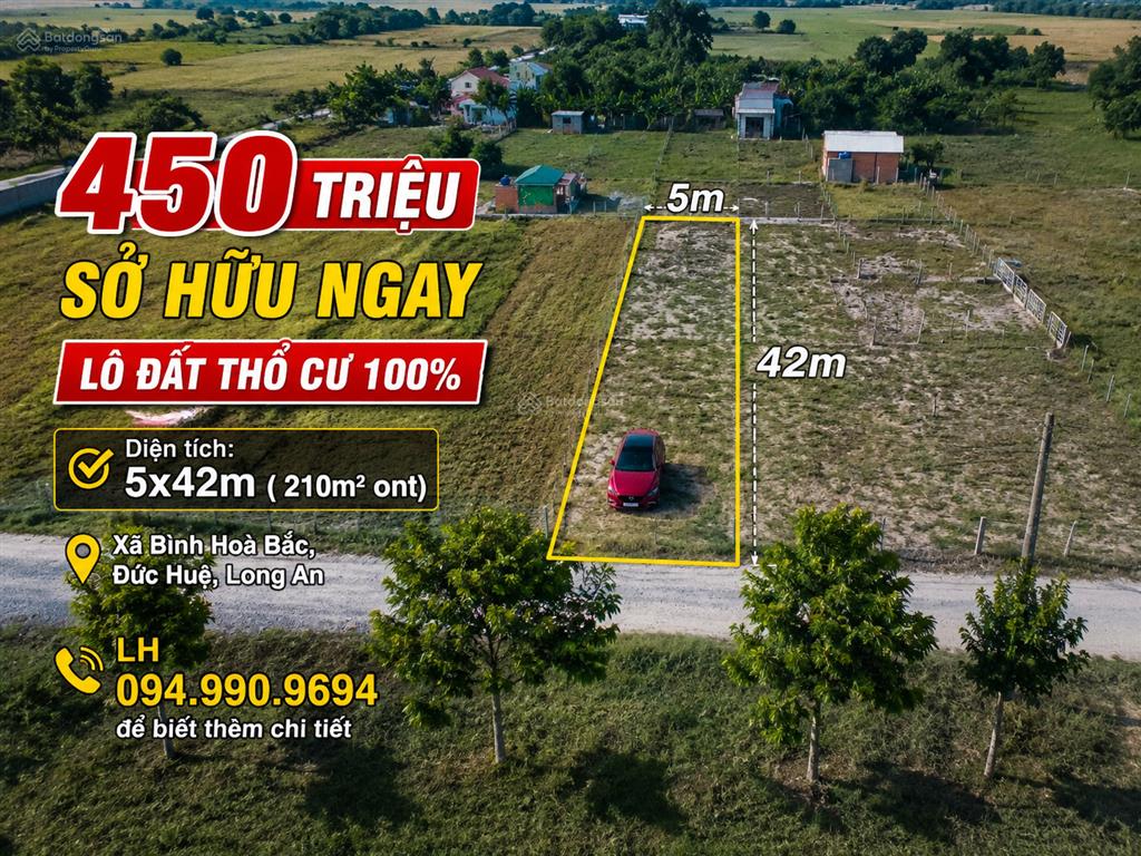 Bán lô đất thổ cư 100% 5m x 42m đường đá xanh giá chỉ 450 triệu bao hết phí. 0949 909 ***