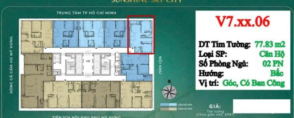Cần bán căn góc 2pn có ban công hiếm có sunshine sky city, tháp v7, 77m2