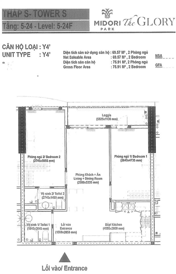 Cần bán căn hộ the glory, midori park 2pn 75.91m2, 3.4 tỷ (suất nnn)