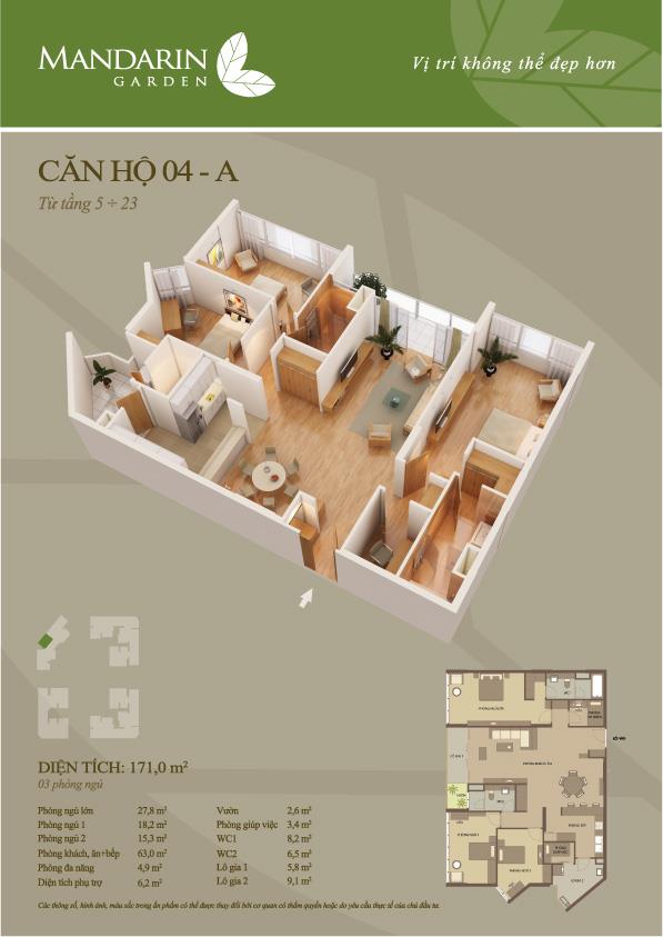 Cho thuê cc mandarin garden, 34 triệu vnd, 168m2, 3pn, 2wc, full nội thất, p. trung hòa, cầu giấy