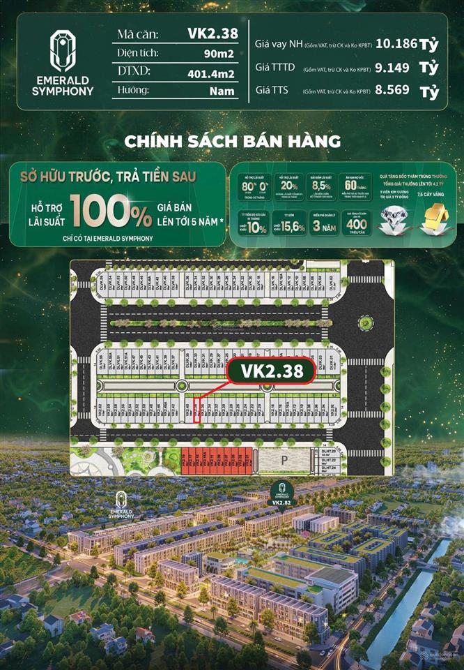 Bán căn shop house siêu vip emerald symphony  diện tích 90m2  hướng nam siêu mát  dễ cho thuê