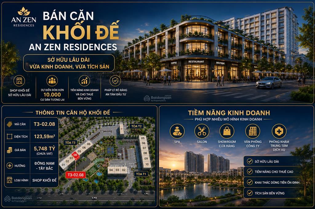 Bán căn khối đế an zen residences hải phòng | 123,59m² | sở hữu lâu dài | giá 5,748 tỷ