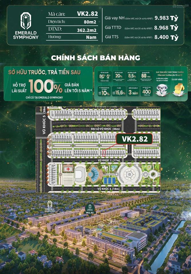 Bán căn shophouse vk2.82 emerald symphony diện tích 80m  hướng nam hỗ trợ ngân hàng dễ kinh doanh
