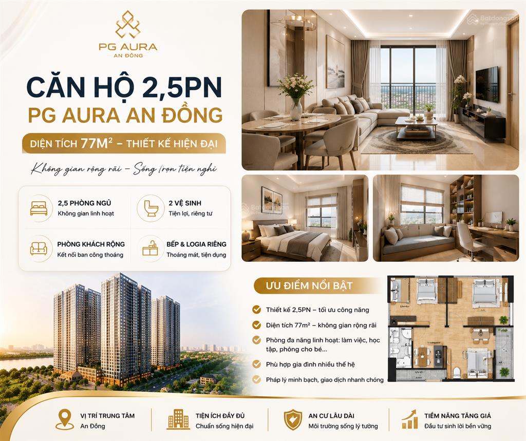 Căn hộ pg aura an đồng căn 2,5pn 77m² vào tên chính chủ ngay