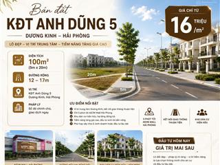 Cần bán lô đất đẹp tại khu đô thị anh dũng 5 diện tích 100m² với mức giá chỉ từ 16 triệu/m²