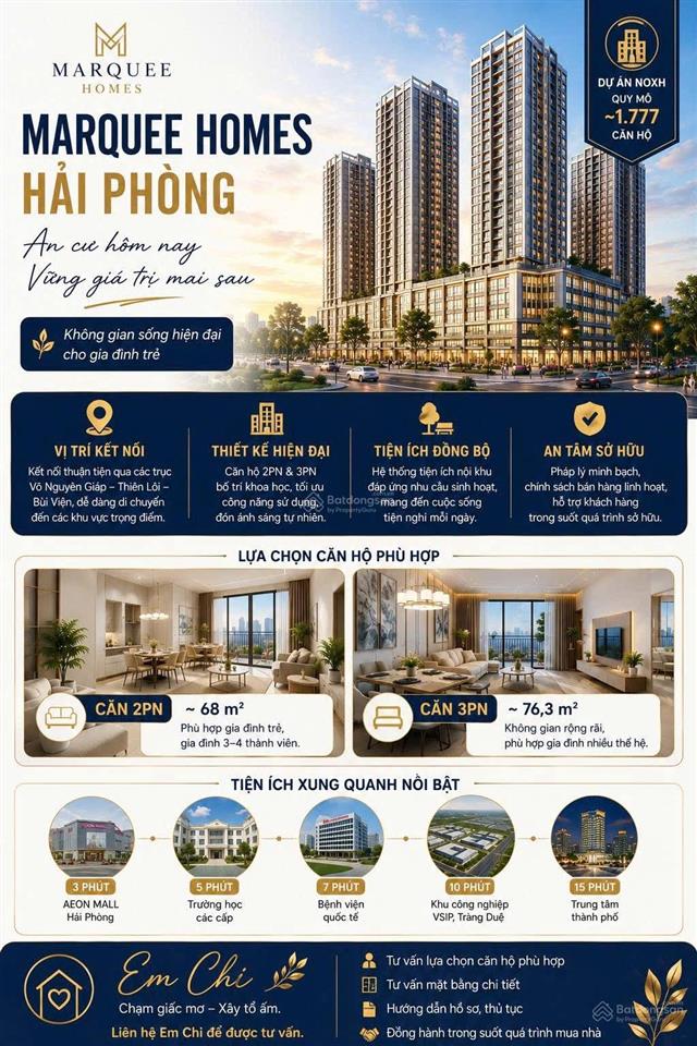 Marquee homes hải phòng | mặt bằng tầng điển hình với đa dạng căn hộ 2pn & 3pn