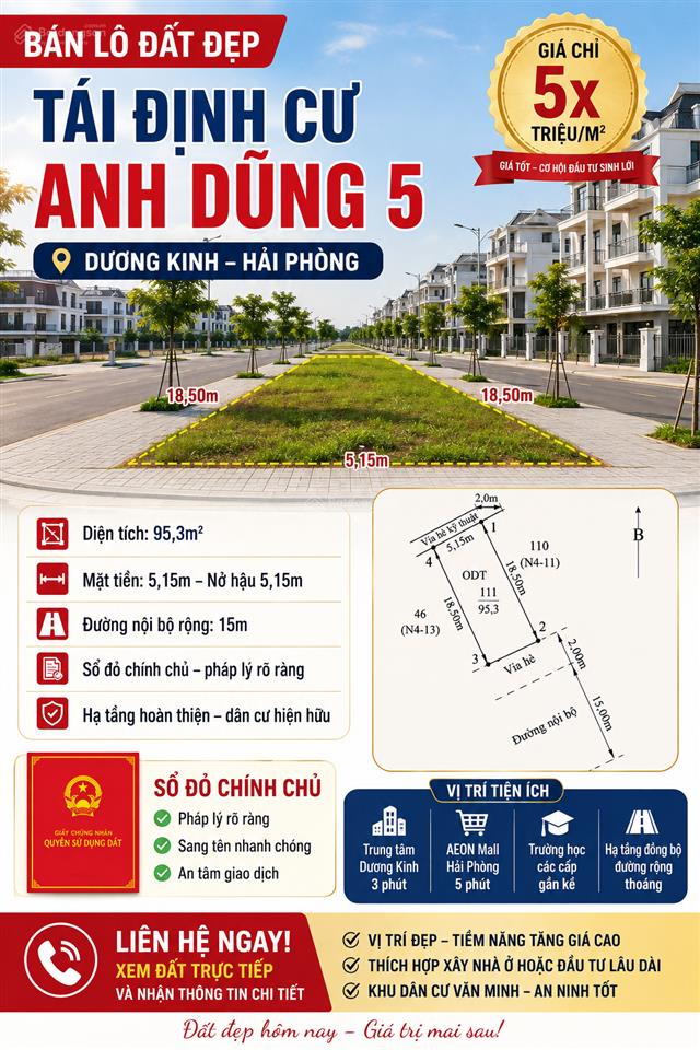 Bán lô đất đẹp tái định cư anh dũng 5 bìa đỏ chính chủ  giá tốt