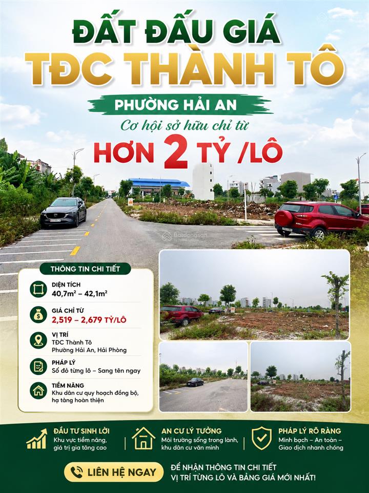 Hơn 2 tỷ sở hữu đất đấu giá tđc thành tô phường hải an, cơ hội không nên bỏ lỡ!