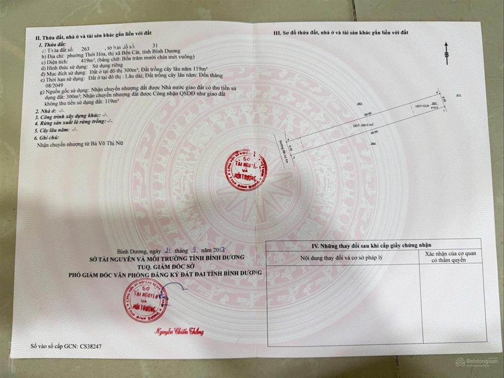 Bán đất phường thới hòa bến cát giáp mỹ phước. diện tích 6x69 (419m2) thổ cư 300m2. giá rẻ đầu tư