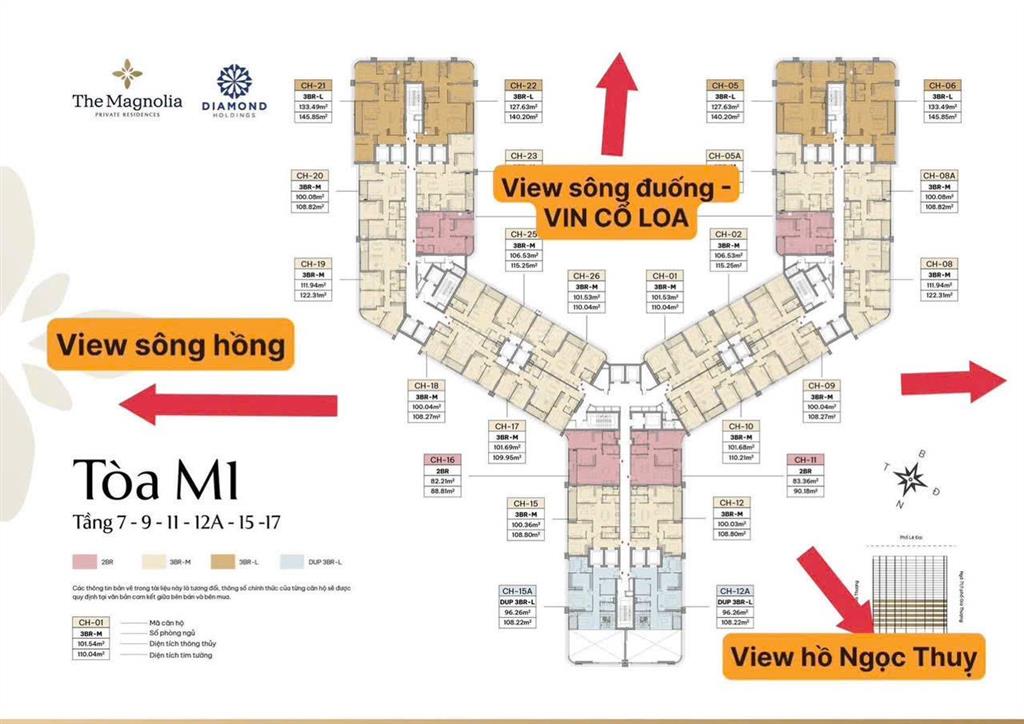The magnolia 182m2 giá 15,9 tỷ (~87tr/m2) căn hiếm, view sông hồng & sông đuống