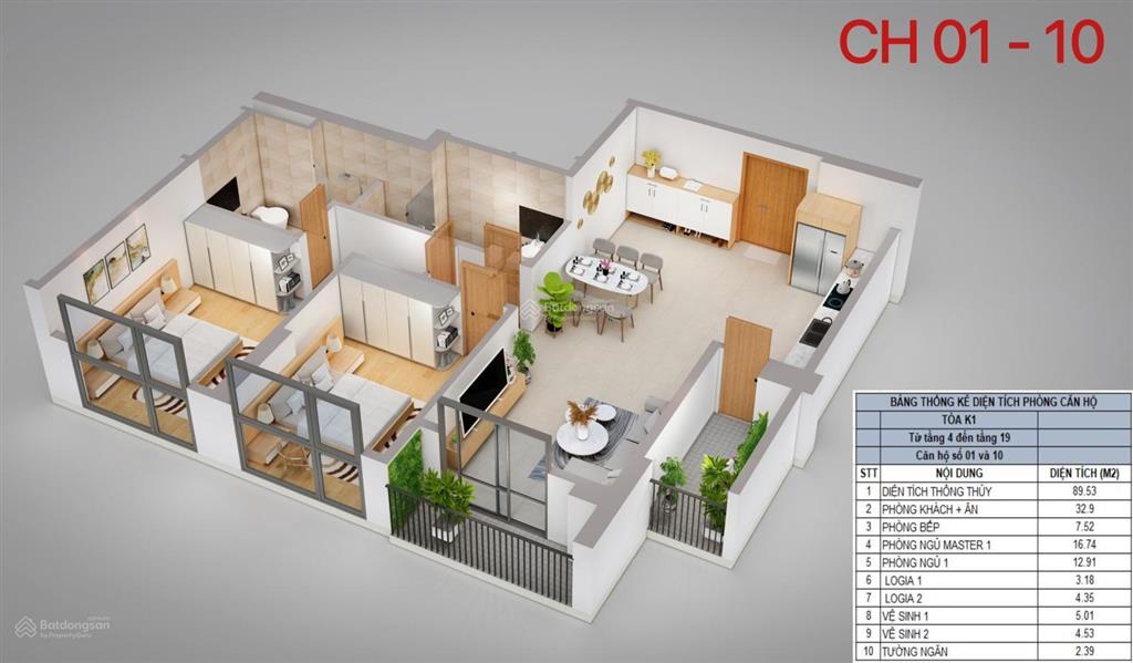 Căn 2pn  89,5m2 có nội thất liền tường giá 6 tỷ ở khai sơn city