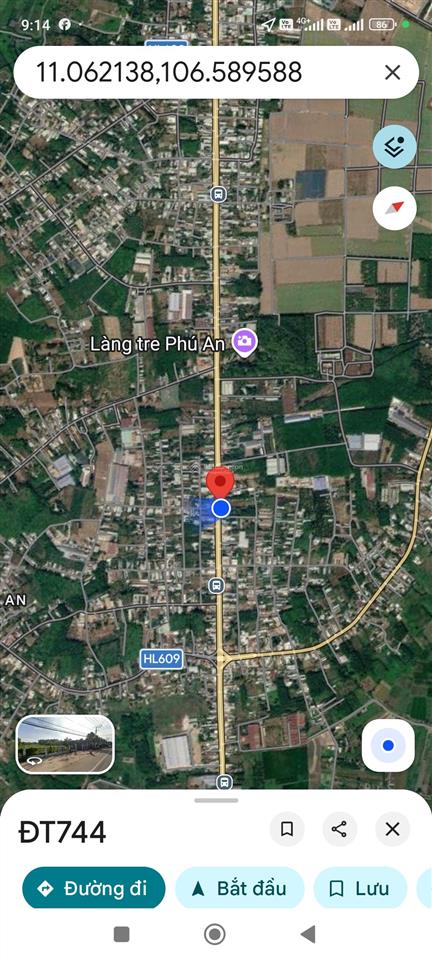 Bán đất mặt tiền đt 744 phú an gần cầu ông cộ, diện tích 3,300m