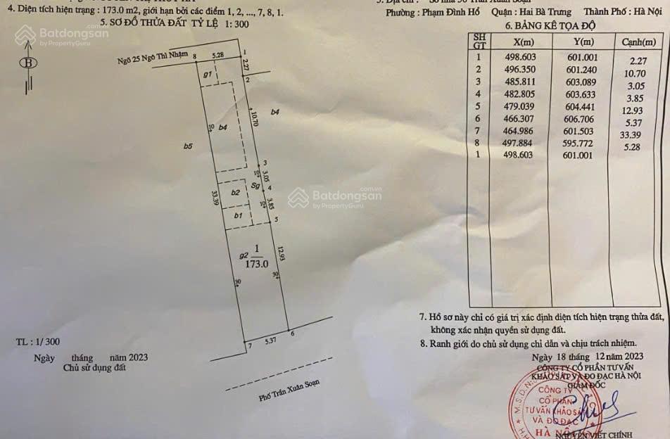 Chính chủ cần bán gấp nhà mặt phố khu đất vàng phố trần xuân soạn, hai bà trưng 173m2 sổ đỏ full