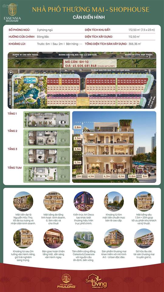 Cđt bán biệt thự liền kề dự án essensia broadway, mặt tiền nguyễn hữu thọ, trung tâm nam sài gòn