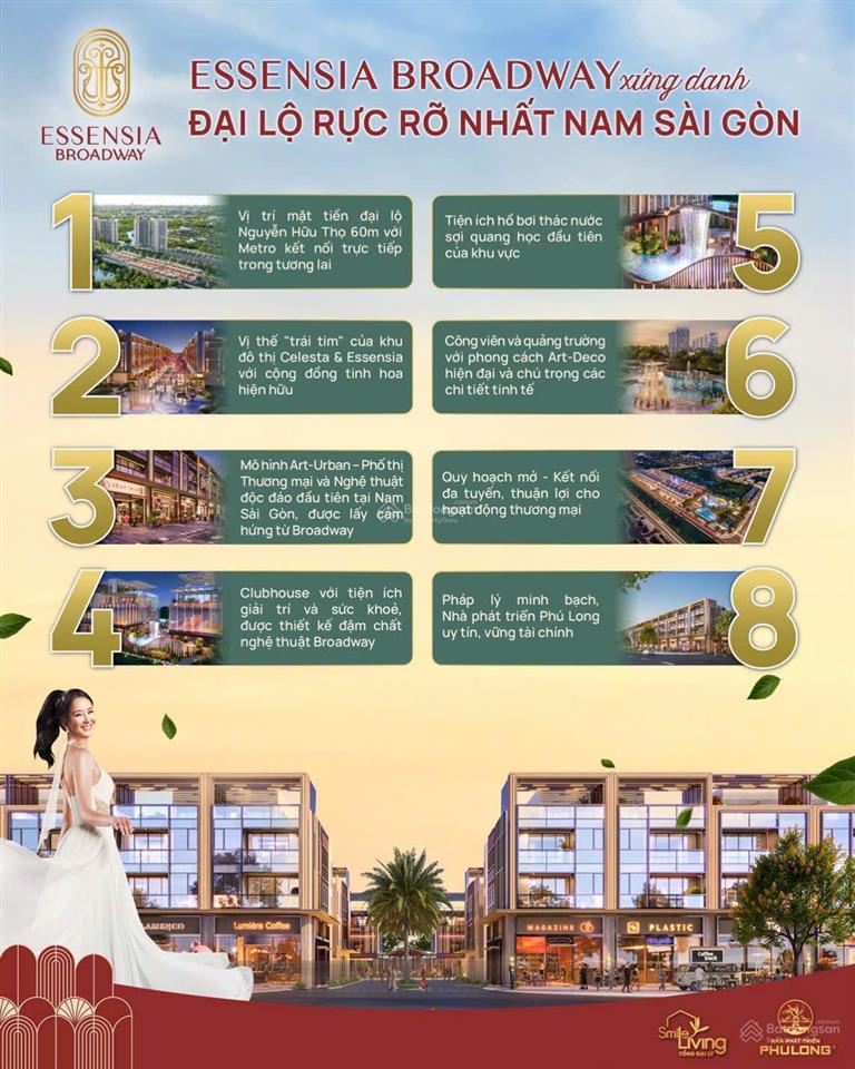 Cđt bán biệt thự liền kề dự án essensia broadway, mặt tiền nguyễn hữu thọ, trung tâm nam sài gòn