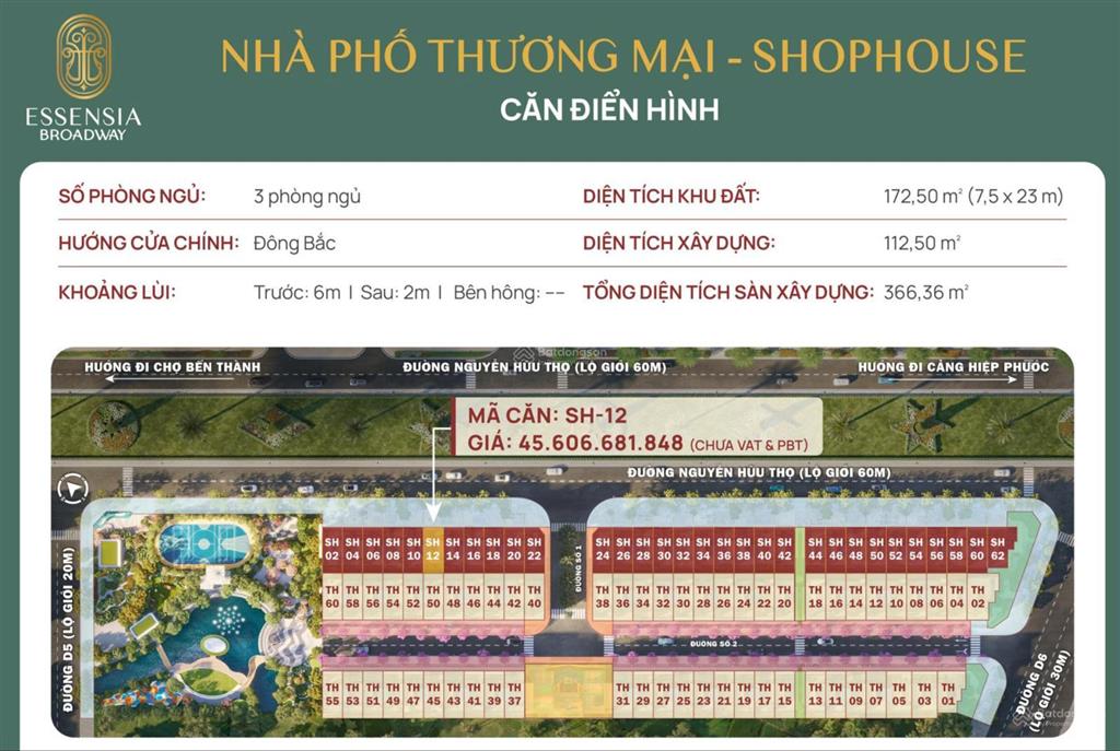 Cđt bán biệt thự liền kề dự án essensia broadway, mặt tiền nguyễn hữu thọ, trung tâm nam sài gòn