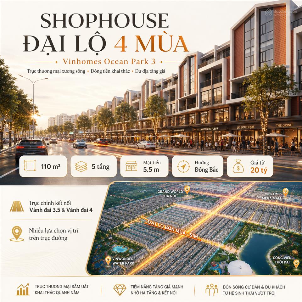 Bán căn shophouse trục chính 51m dự án ocp3 văn giang, chiết khấu 40%, cạnh 10 toà chung cư masteri