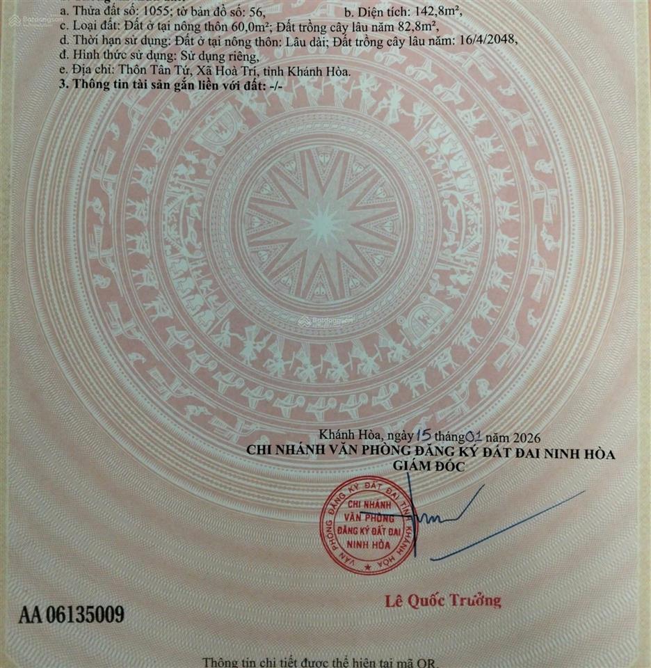 Chính chủ cần bán lô đất tại xã ninh thượng, ninh hòa