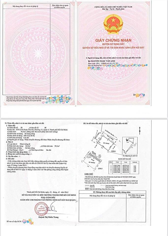 Chính chủ bán nhà hẻm 439// đoàn văn bơ q4 (phường xóm chiếu) gần trung tâm q1