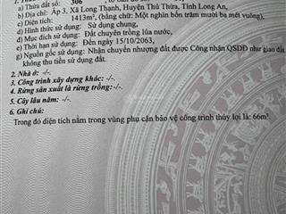 Bán miếng đất đẹp 1413m2 xã long thạnh, thủ thừa, long an, đường ô tô tới đất,  giá tốt chỉ 1,2 tỷ