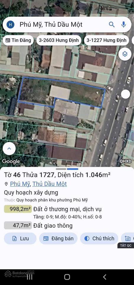 Bán đất tại đường huỳnh văn lũy, 32 triệu/m2, 1045m2, phường phú mỹ, thành phố thủ dầu một