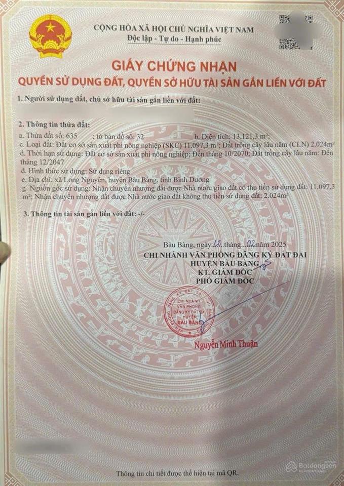 Bán đất skc 50 năm tại xã long nguyên, huyện bàu bàng, bình dương, 34 tỷ, 13200m2, skc 12000m2