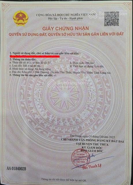 Cần bán gấp đất kdc tây nam thủ thừa, tỉnh long an 200m full thổ cư mặt tiền đt 818 rộng 32m
