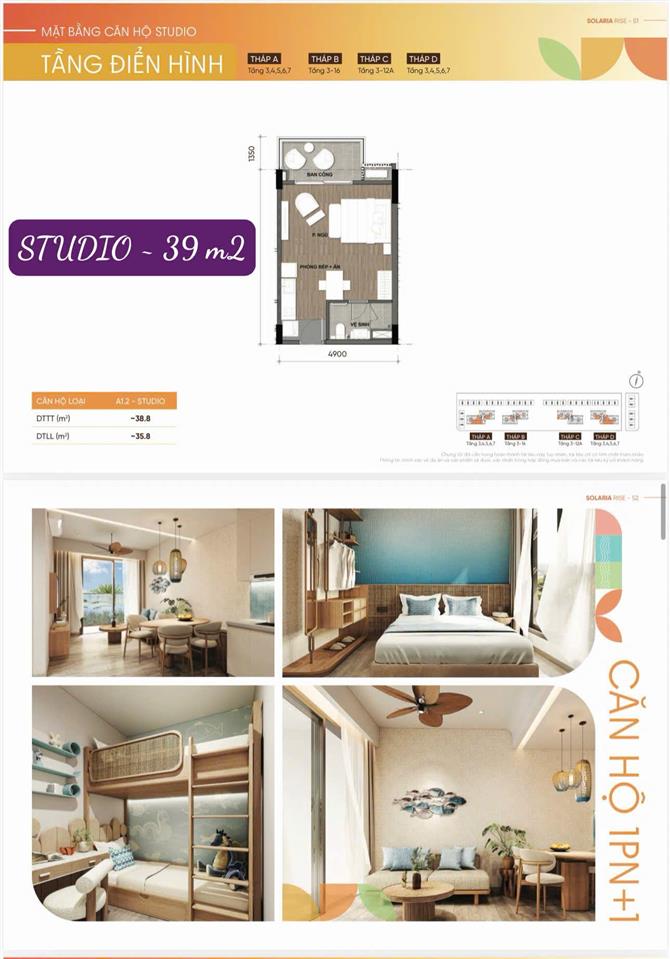 Chỉ với 450 triệu ban đầu sở hữu ngay căn studio  39m2 solaria rise chuẩn resort tại waterpoint