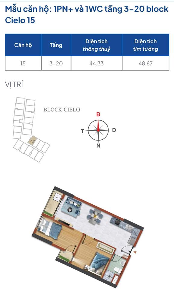 Cắt lỗ 100 tr. tháp cao cấp cielo. view nội khu hồ bơi. giá tốt thị trường