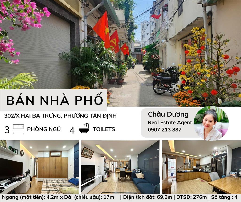 Bán nhà phố quận 1 khu tân định 4.2x16.6m gần hai bà trưng