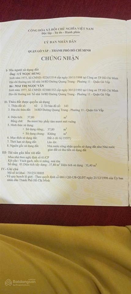 Chính chủ bán nhà 600/8 quang trung p11 gv (1% em gửi ace)