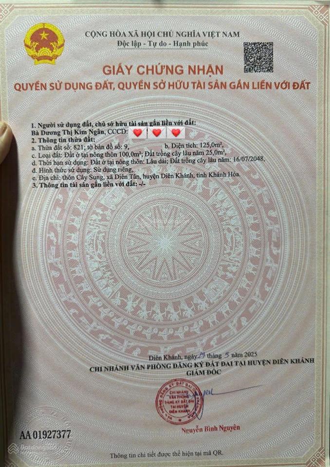 650 triệu sở hữu ngay đất trung tâm diên tân. diên khánh . 125m2 ngang 5m. ngân  0937 838 ***