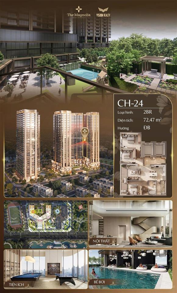 Căn 2 pn giá 7.4 tỷ căn hộ cao cấp tiêu chuẩn 6* tại the magnolia  mik khai sơn, long biên
